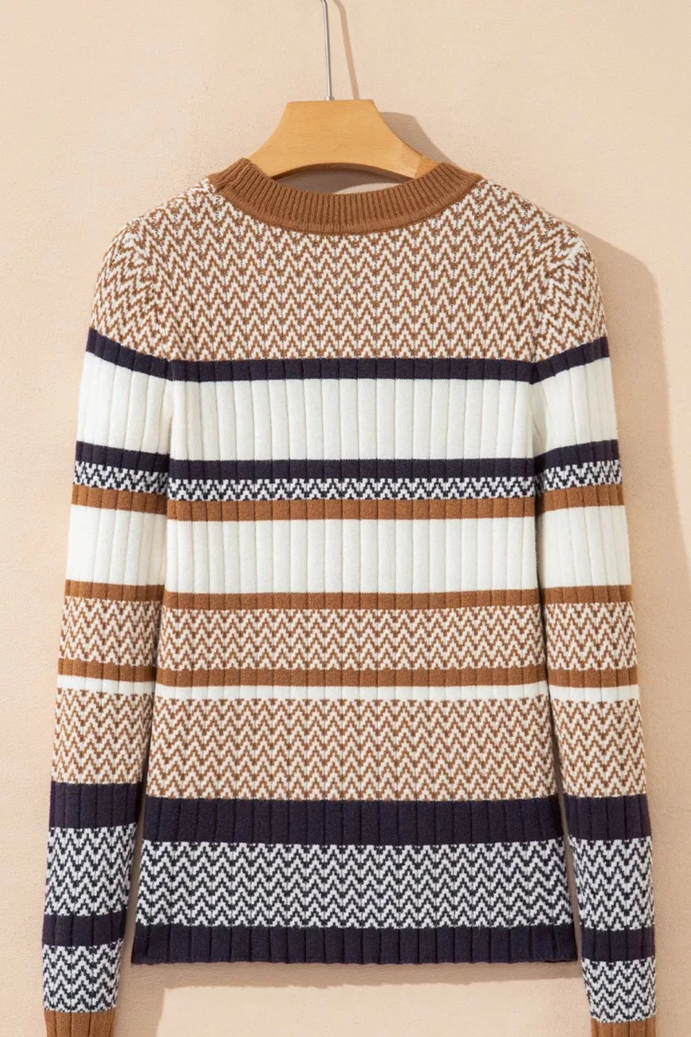 Chevron Stripe Ribbed Slim Sweater Bazarre Mart Stripe Stylish Pattern Knitted Ribbed Trim Slim Top