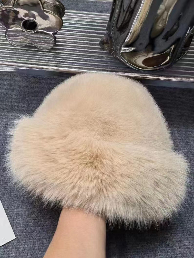 Ladies Beige Furry Mongolian Hat