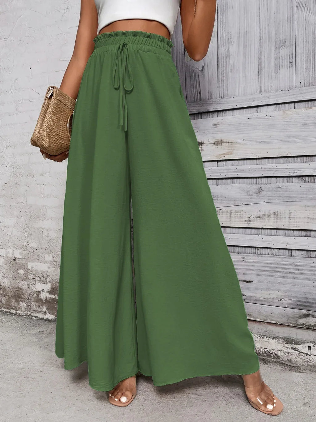 Tied High Waist Wide Leg Pants Bazaare Mart Extra Wide Leg Pants