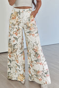 Vintage Floral Wide Leg Jeans – High Waist Retro Print Denim Pants Beige 72%Cotton+26%Polyester+2%Elastane Dear-Lover Dropshipping Bottoms/Jeans