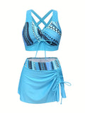 Sky Blue Two-piece Skirt Suit Swimwear Blue Bazaare Mart 2 Pc. Swim Suit