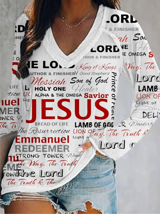 Women's Jesus V Neck Top