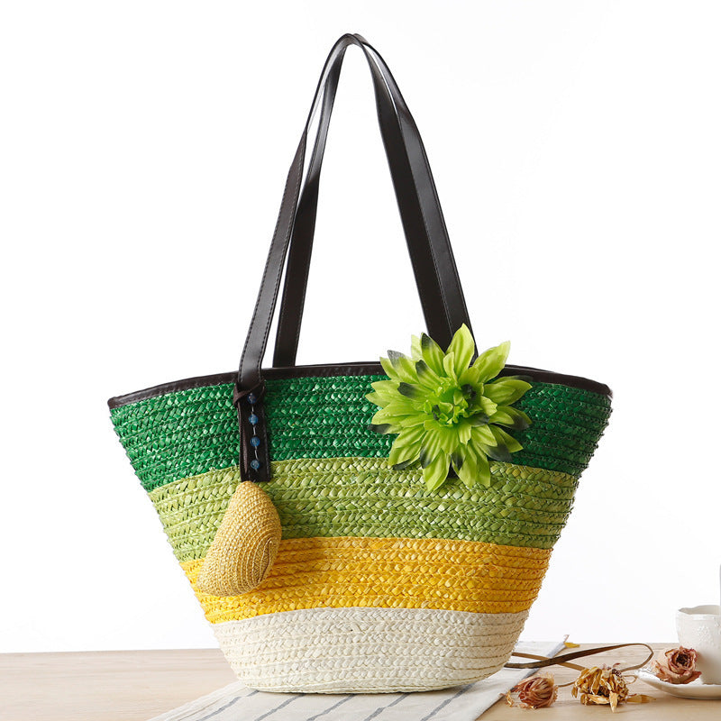 Retro Striped Straw Beach Bag