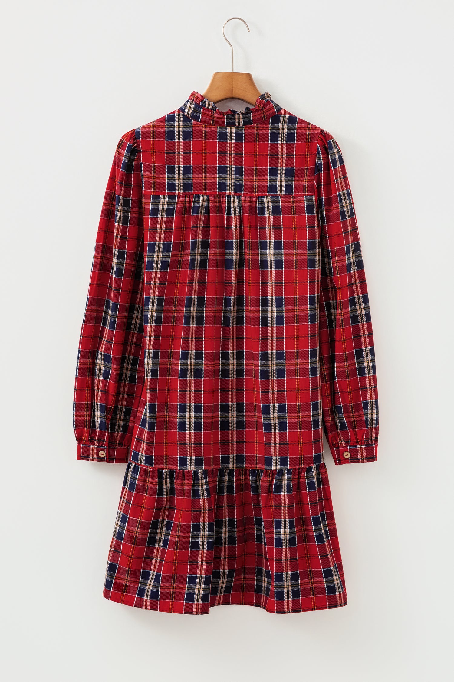 Red Plaid Long Sleeve Mini Dress Dear-Lover Dropshipping Dresses/Mini Dresses