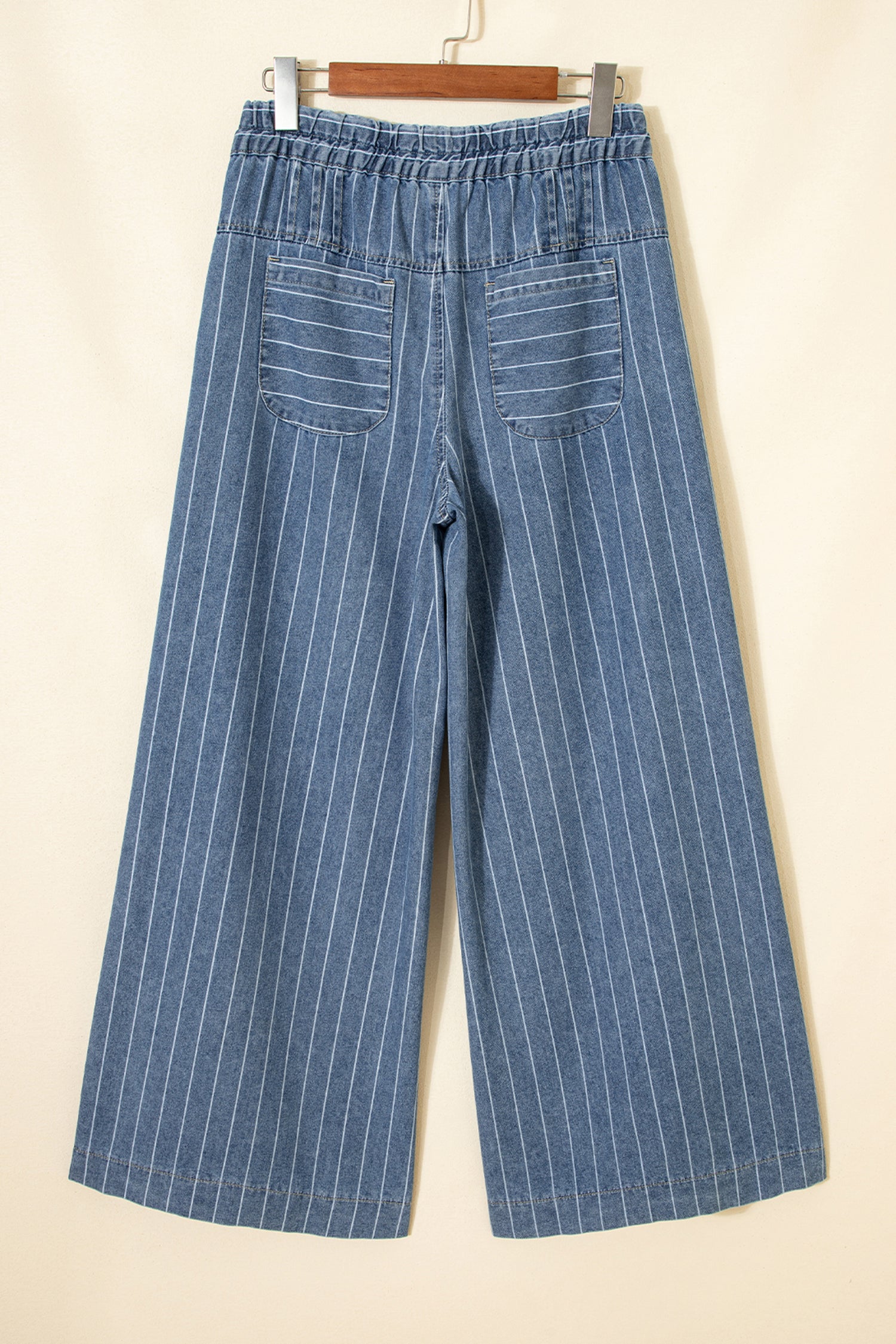 Sky Blue Stripe Button Pleated Drawstring Waist Casual Wide Leg Jeans Dear-Lover Dropshipping Bottoms/Jeans