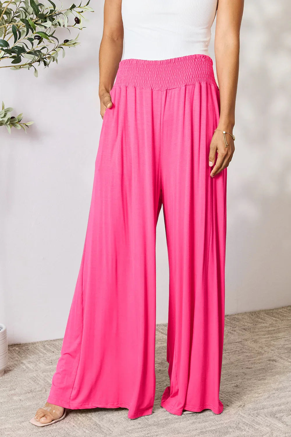 Solid Color Rayon Palazzo Pants Hot Pink Trendsi Palazzo Pants