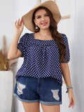 Honey Plus Size Polka Dot Square Neck Blouse Dark Blue Bazarre Mart Navy Polka Dot Short Puff Sleeve Blouse