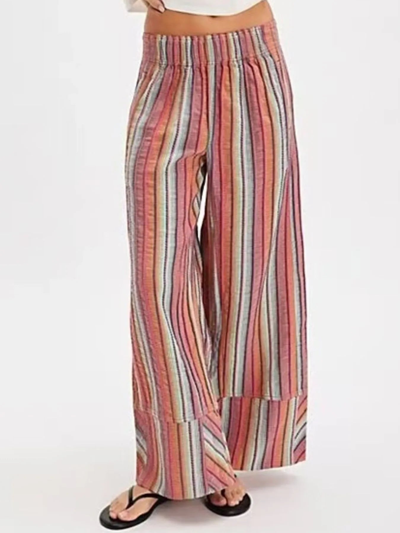 Striped Wide Leg Pants Pink Bazaare Mart Striped Wide Leg Pants