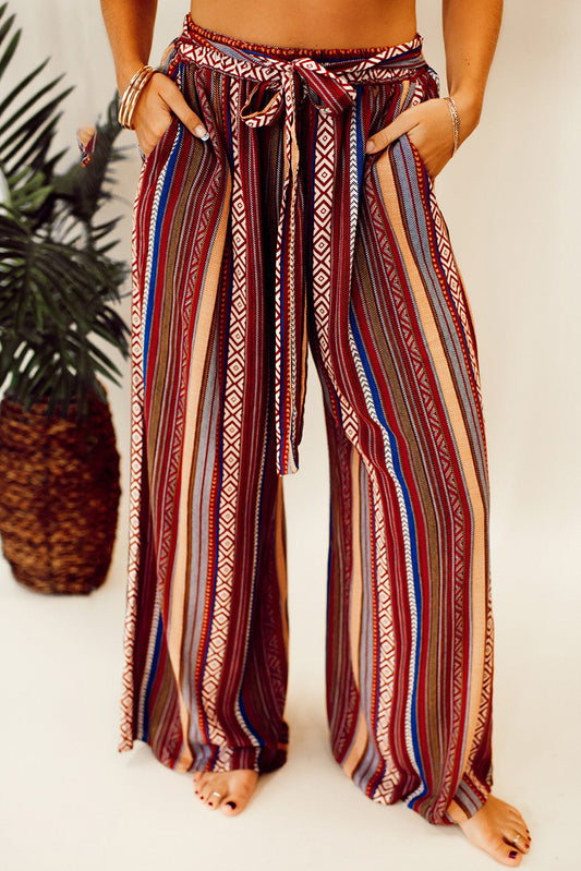 Boho Ethnic Striped Wide Leg Pants