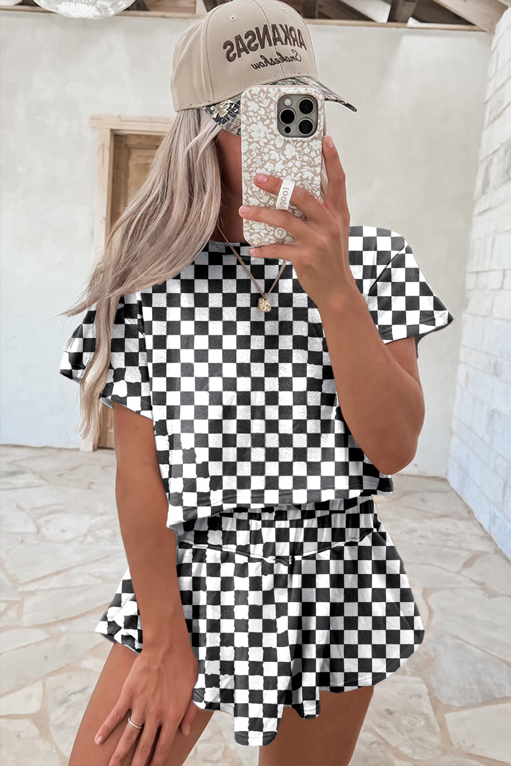B&W Checkerboard Skorts Set