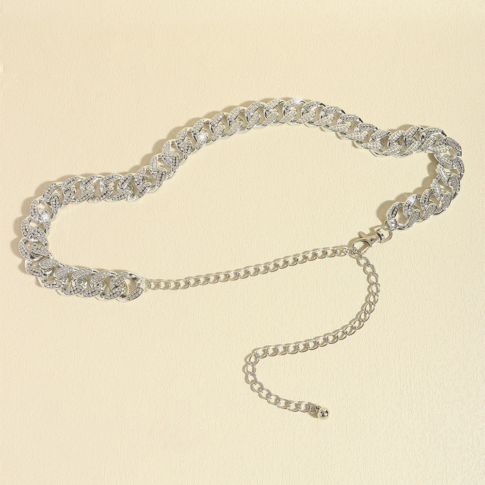 Wide Rhinestone Chain Belt