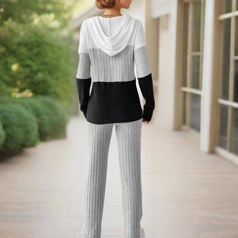 Striped Color-Block Hooded Sweater Outfit