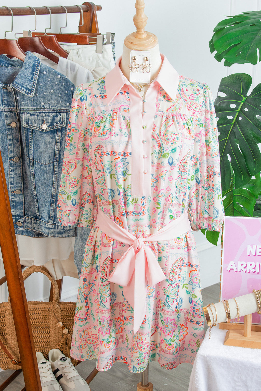 Pink Pastel Patchwork Mini Dress – Half Button Belted Color Block Dress Dear-Lover Dropshipping Dresses/Floral Dresses