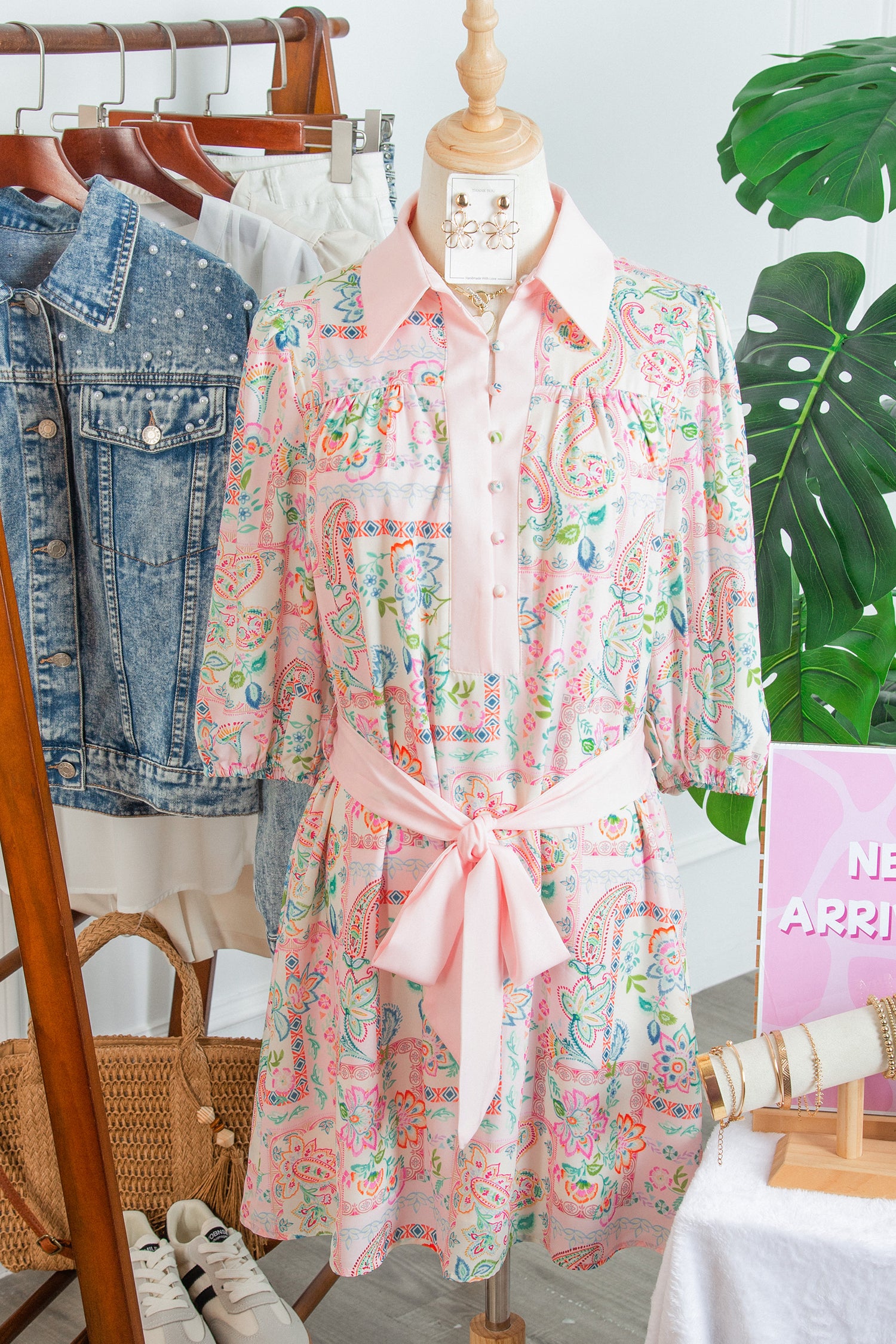 Pink Pastel Patchwork Mini Dress – Half Button Belted Color Block Dress Dear-Lover Dropshipping Dresses/Floral Dresses
