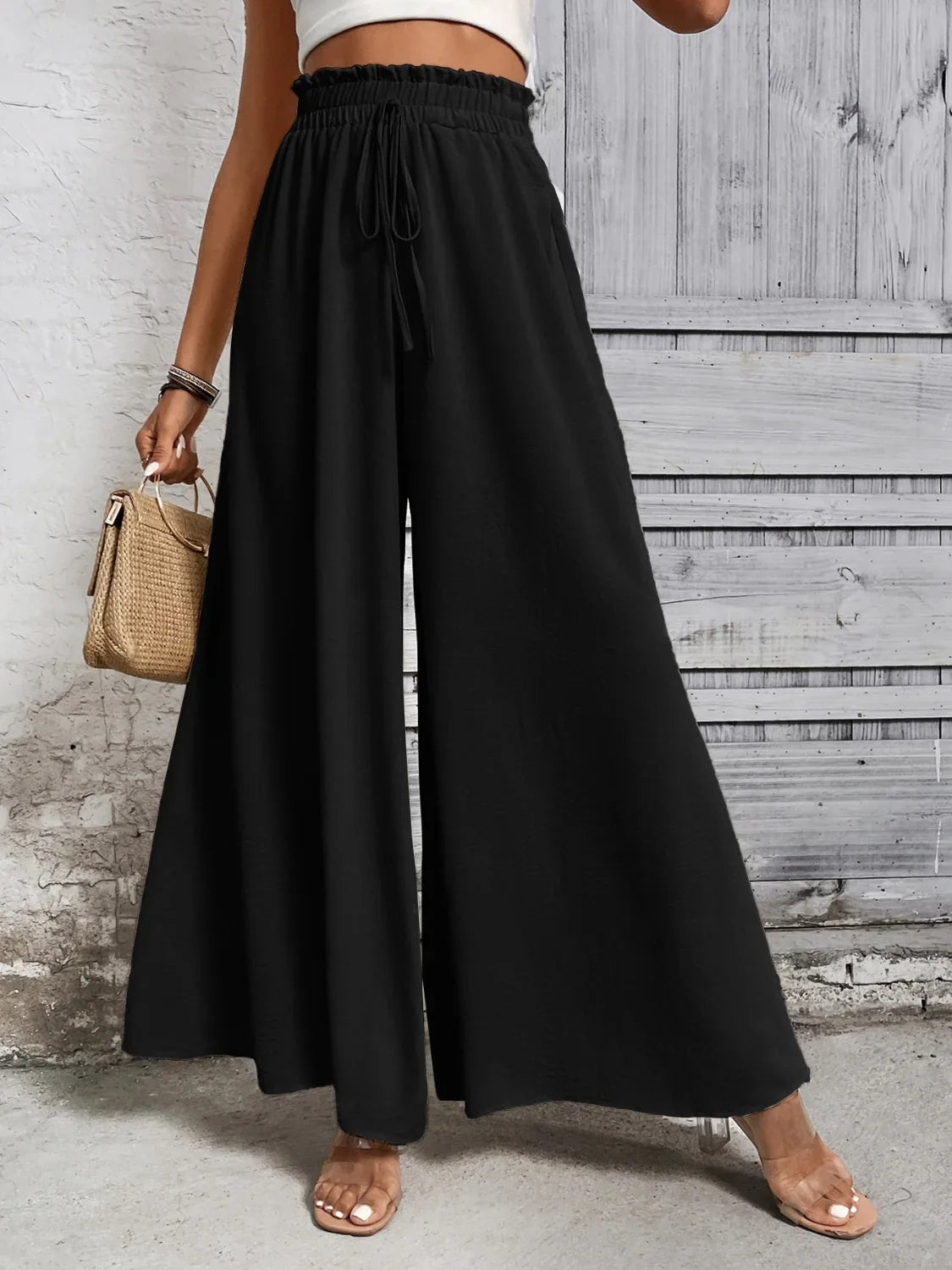Tied High Waist Wide Leg Pants Bazaare Mart Extra Wide Leg Pants