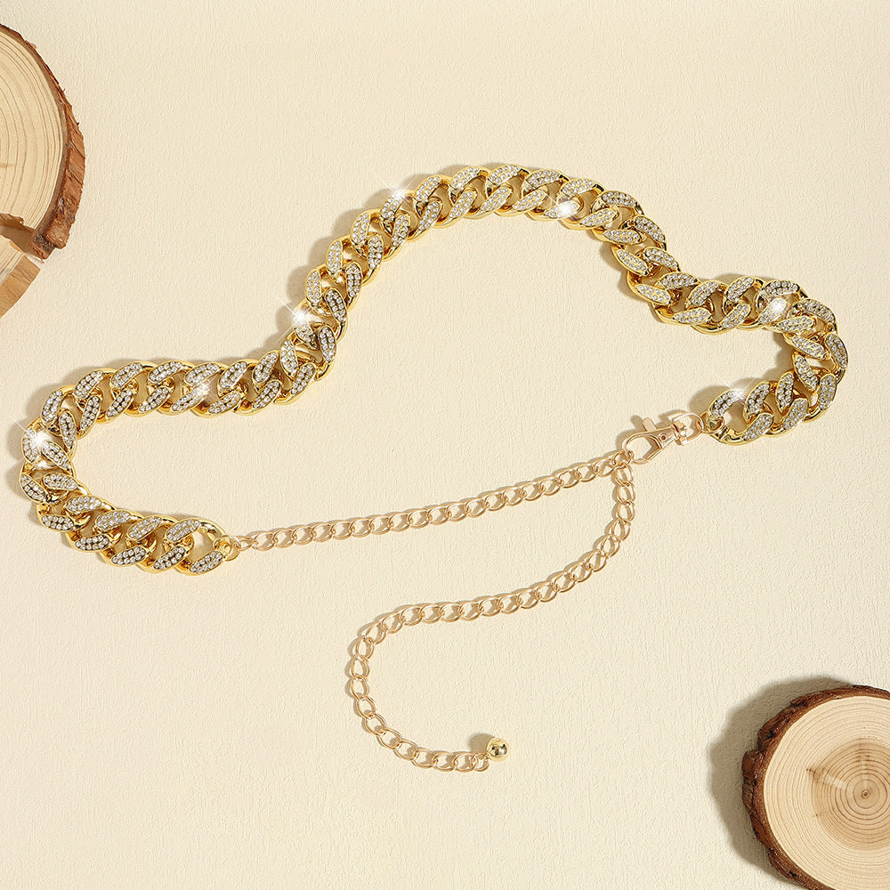 Wide Rhinestone Chain Belt