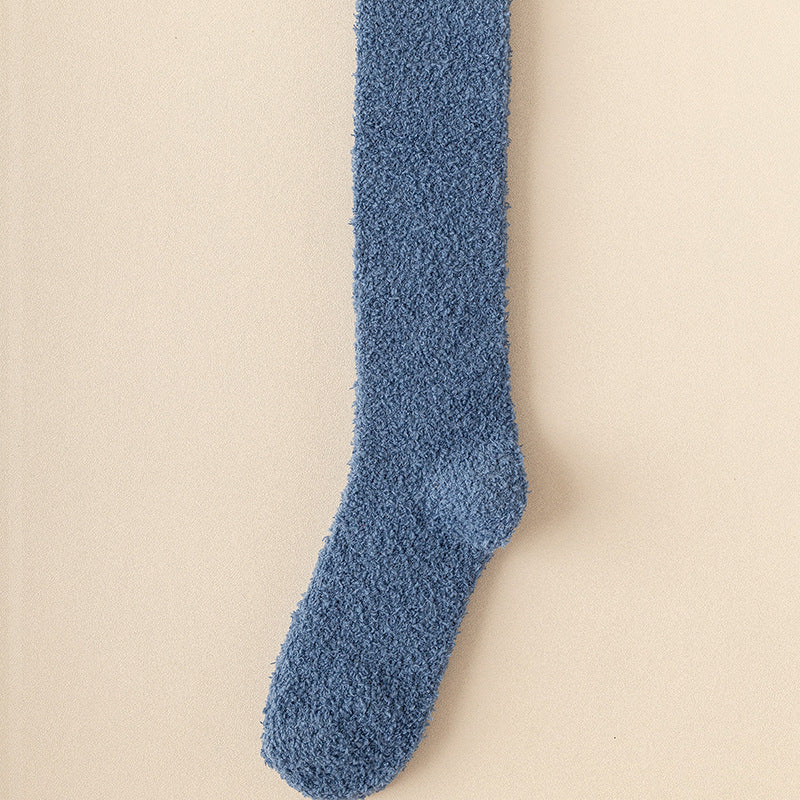 Blue Lint-free Coral Fleece Knee Socks 