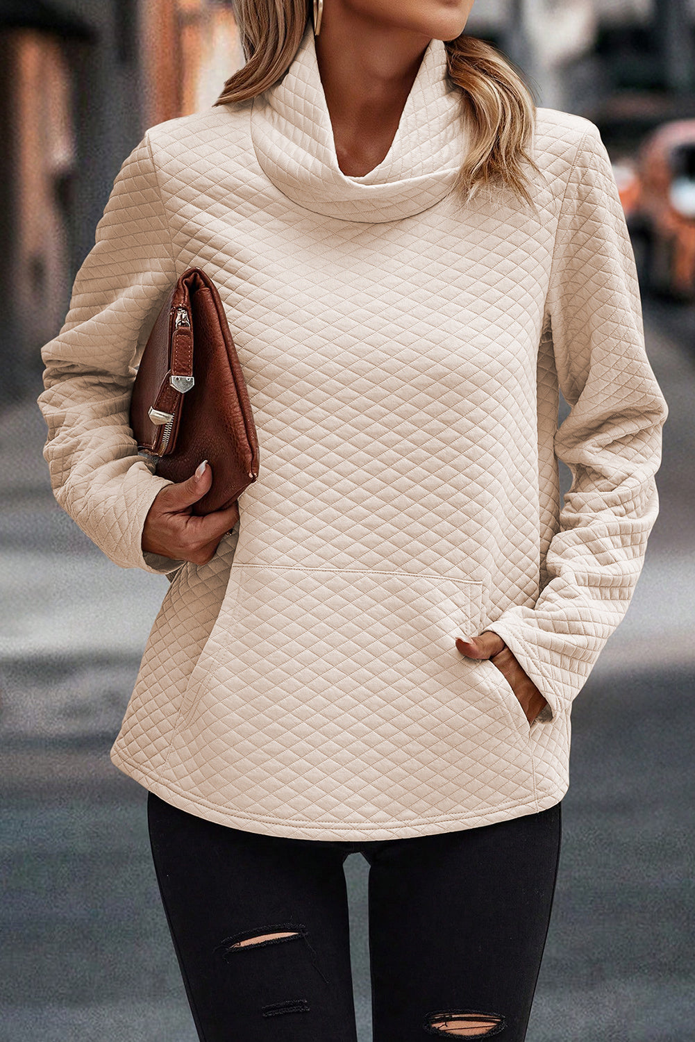 Solid Half Zipper Quilted Pullover Sweatshirt