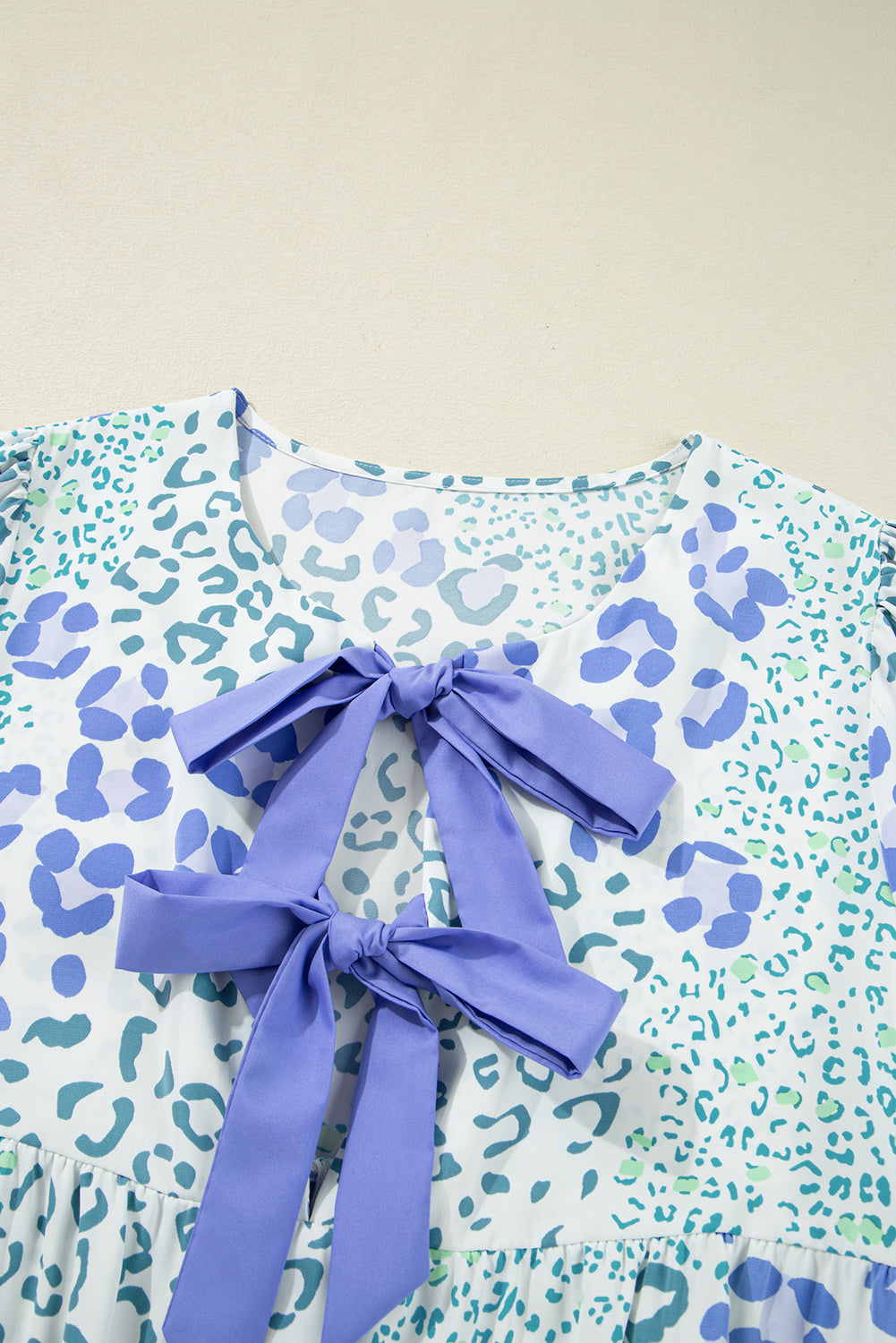 Floral Bow Front Puff Sleeve Mini Dress Shewin Short Dresses