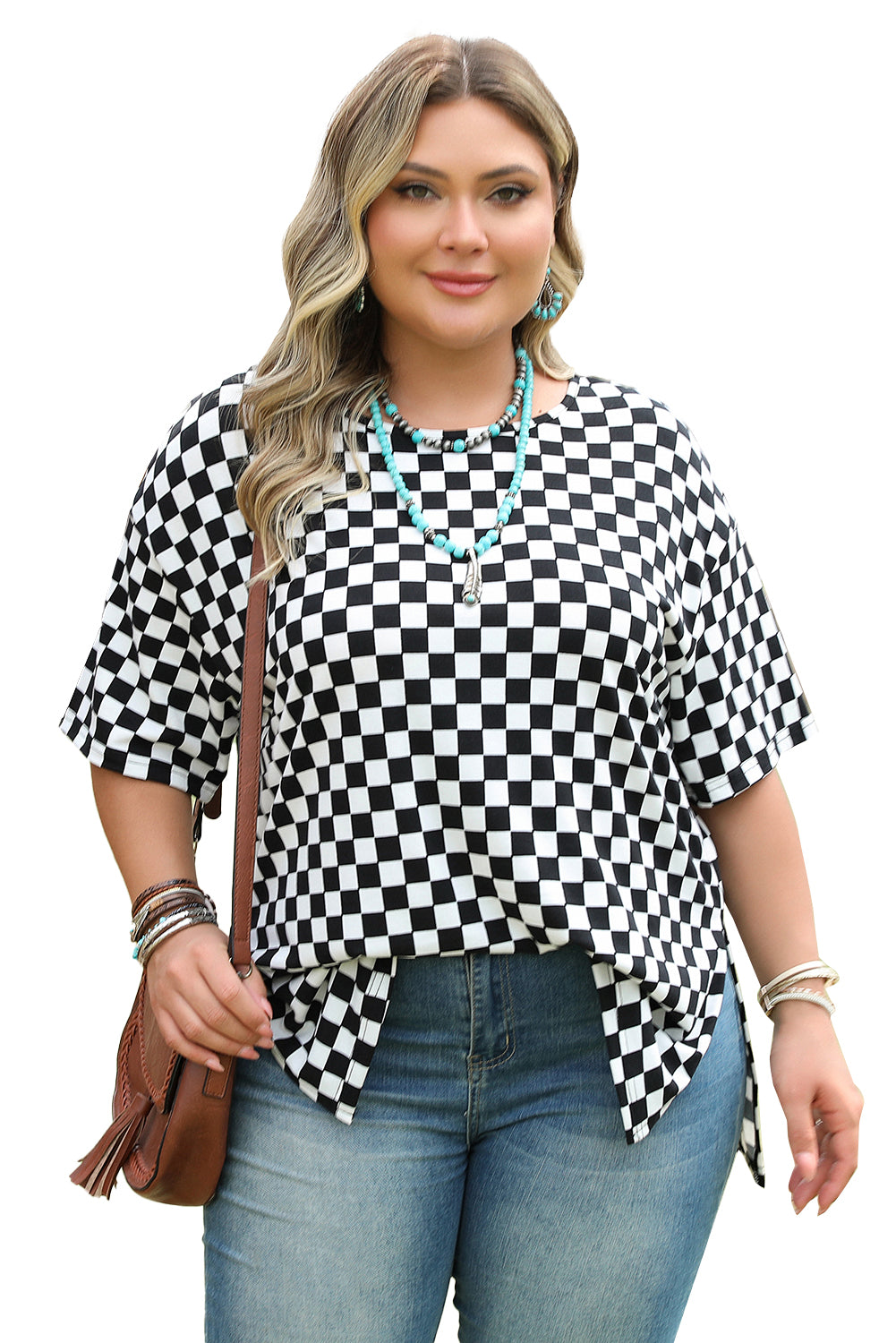B&W Checkered Plus Size T Shirt