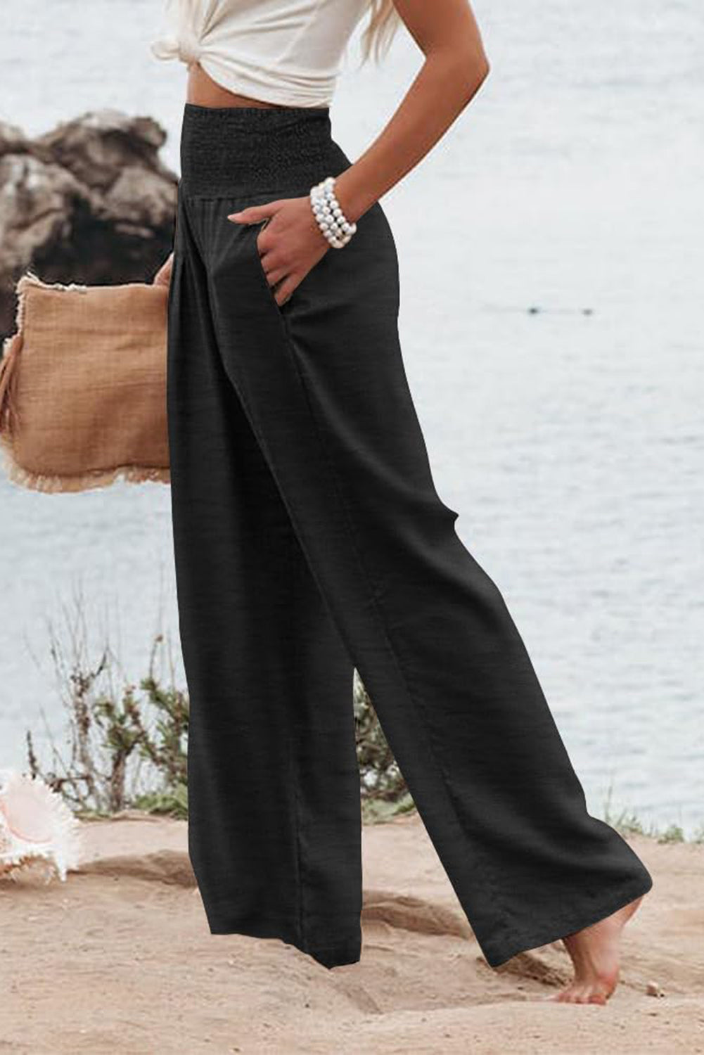 Black High Waist Plus Size Wide Leg Pants