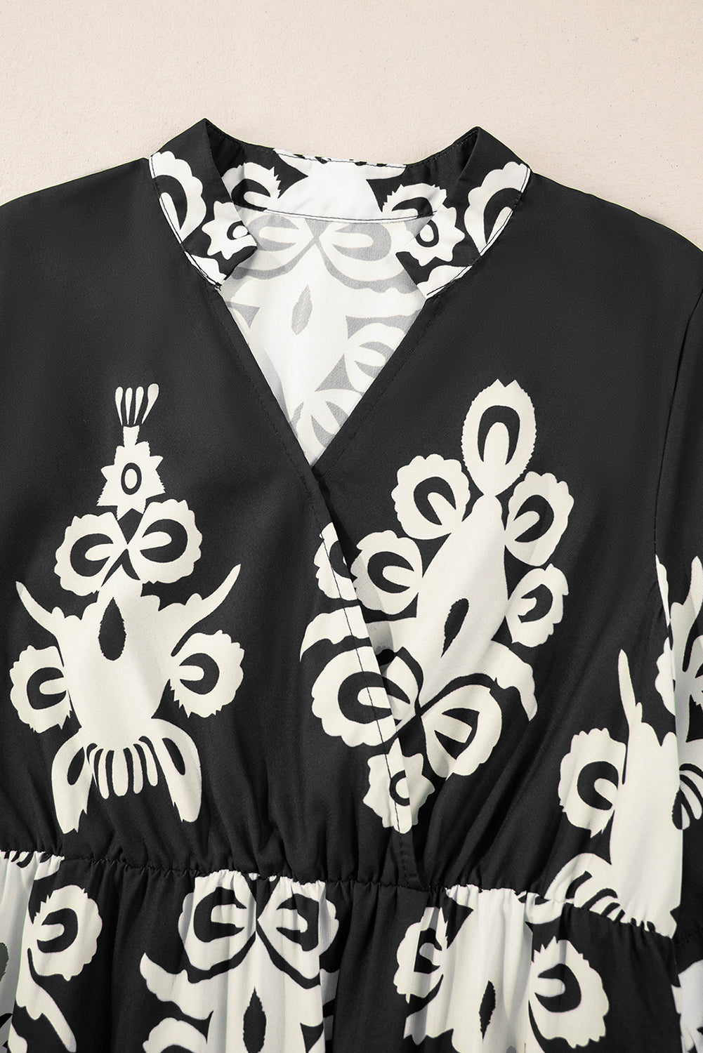 B&W Boho 3/4 Sleeve Loose Midi Dress