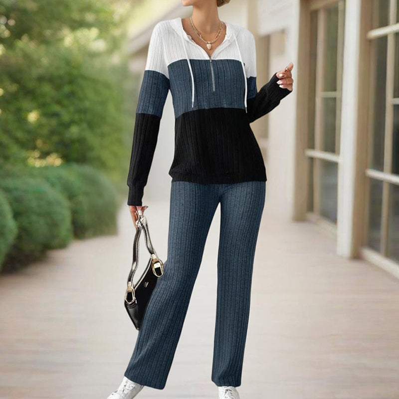Striped Color-Block Hooded Sweater Outfit
