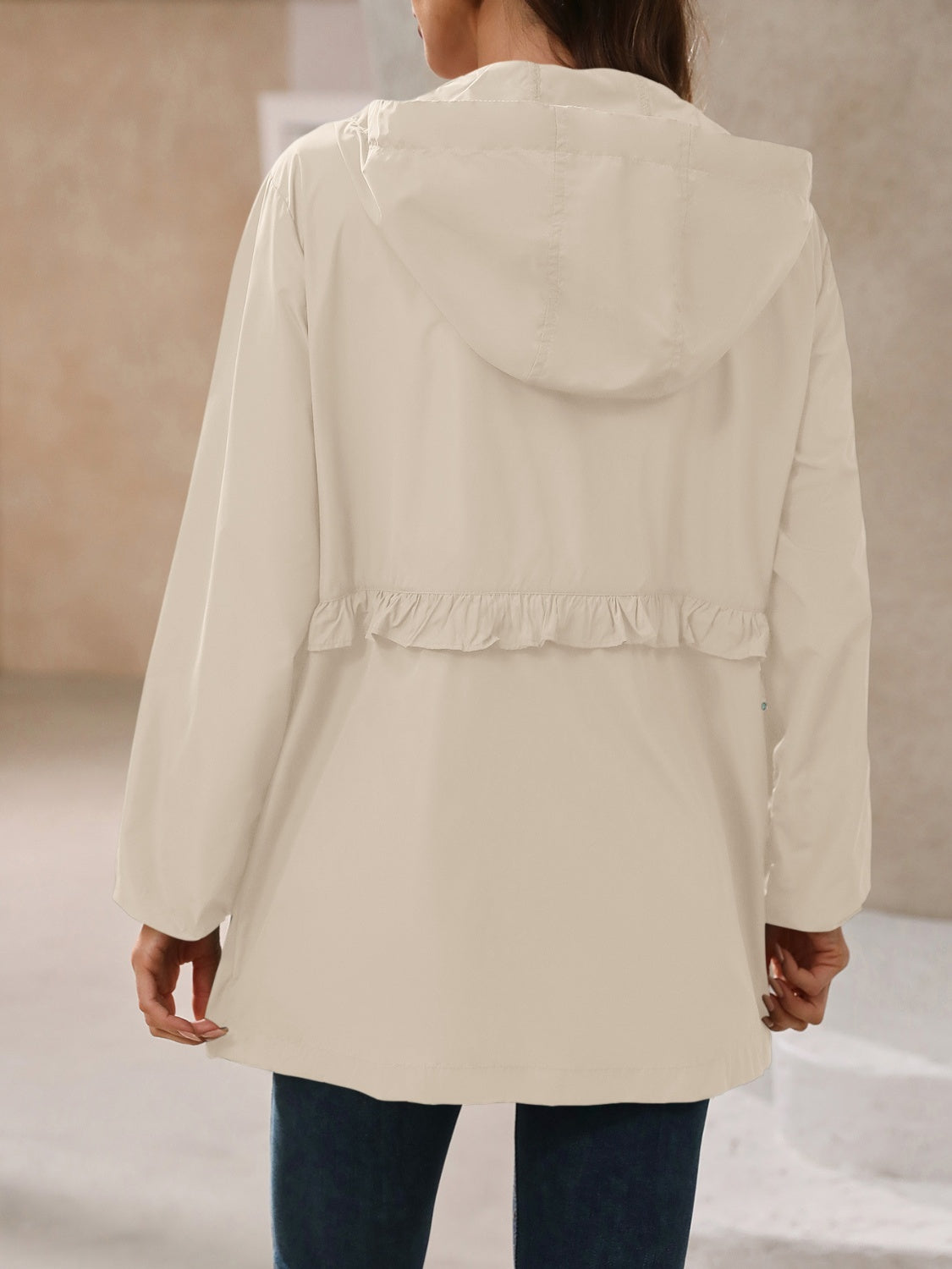 Waterproof Gathered Waist Hooded Jacket