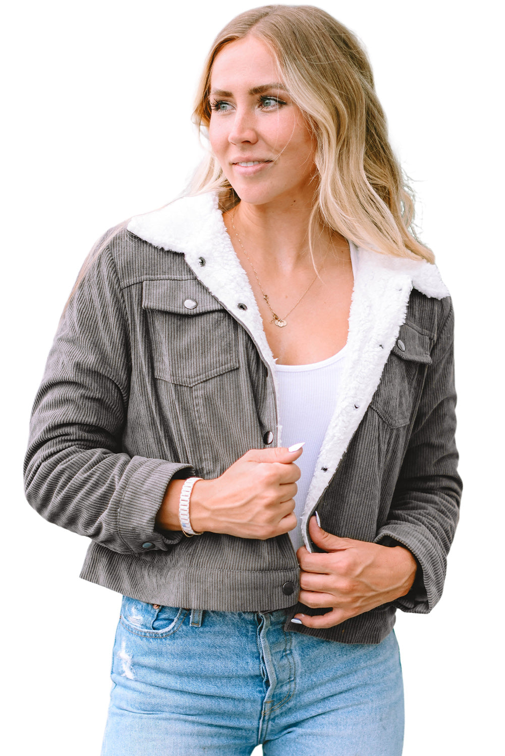 Corduroy Sherpa Snap Button Flap Jacket