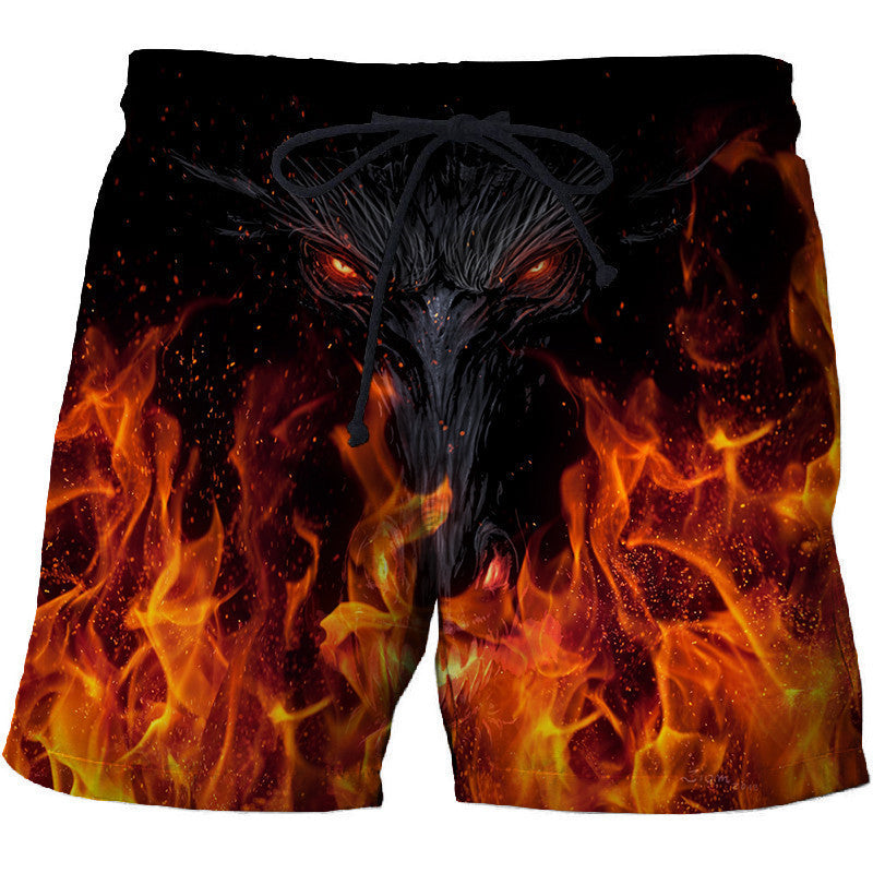 Orange  and Black  Men's Flaming Swimming Trunks                   