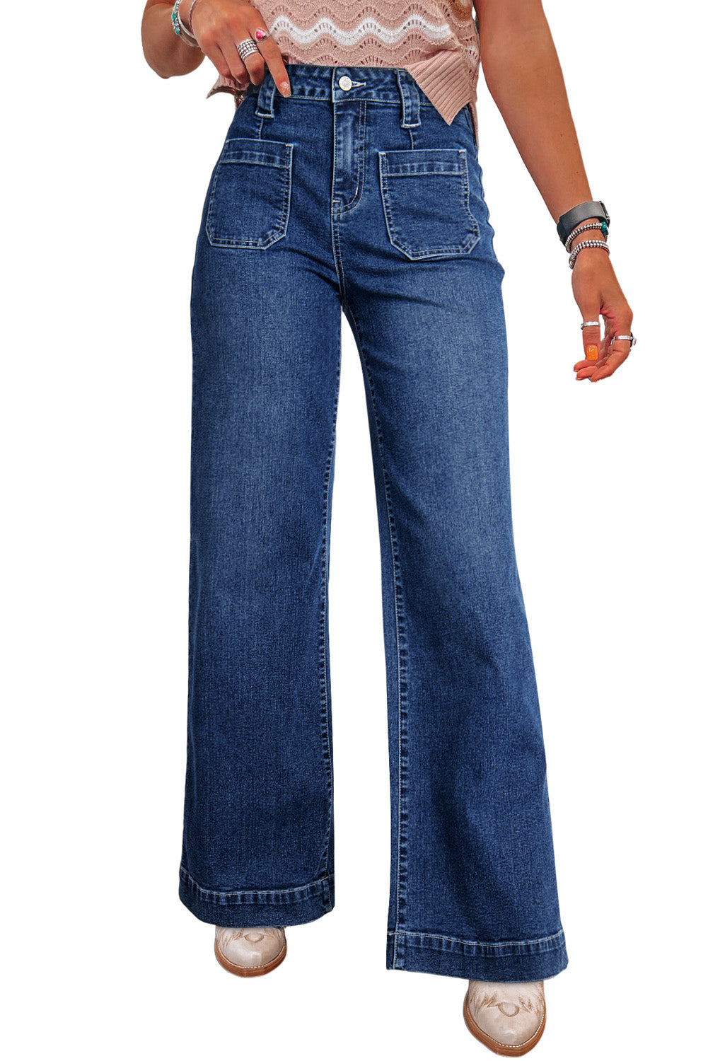 Wide Leg Front Pocket High Waist Jeans