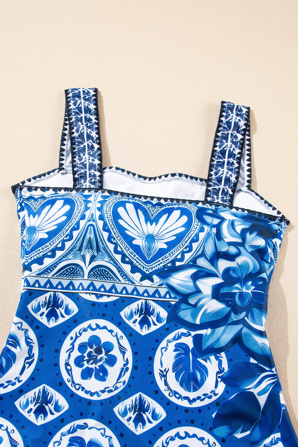 Blue Floral Wide Strap One Piece Swimsuit