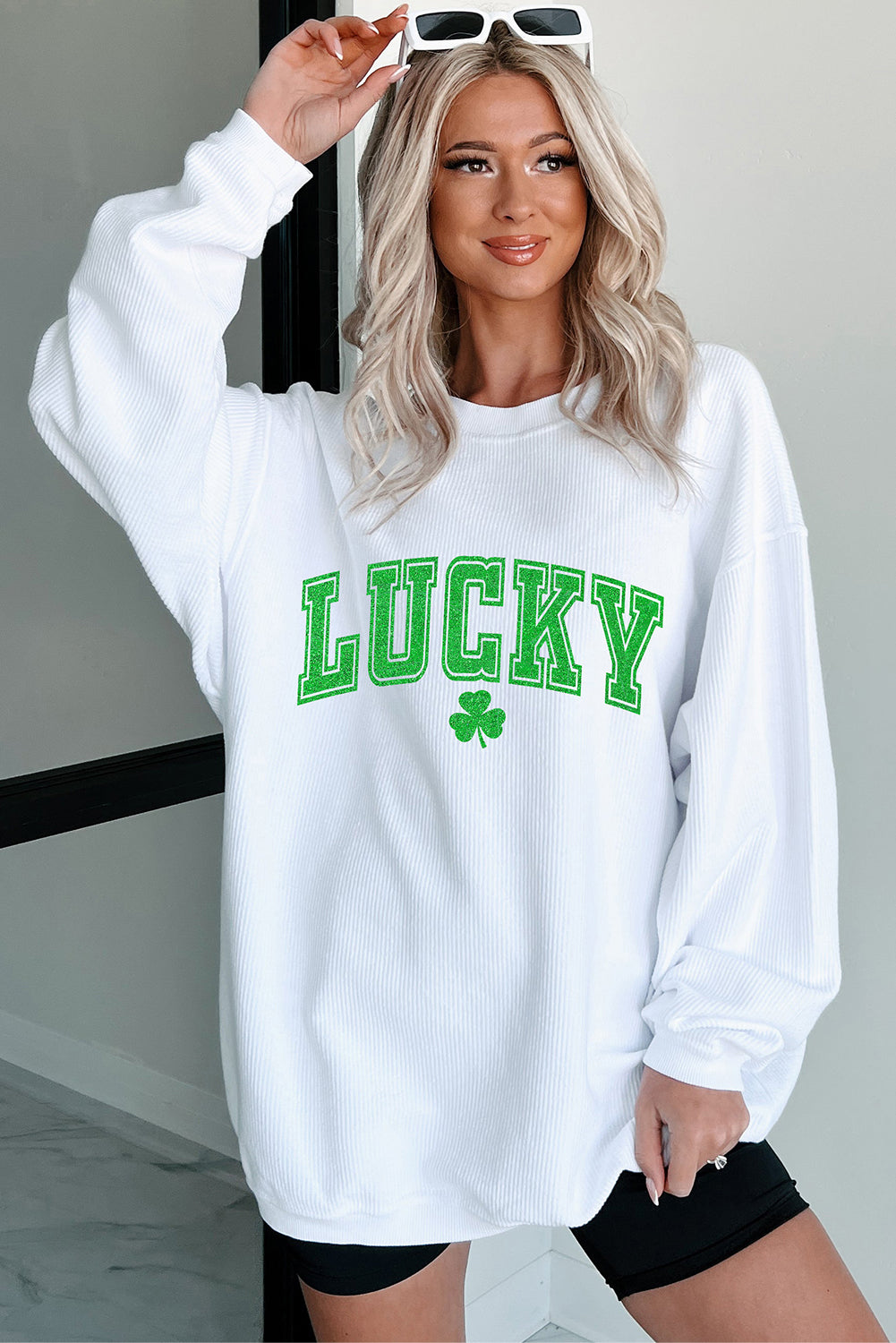White LUCKY Graphic Corded Sweatshirt