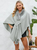 Fuzzy Trim Open Front Poncho Gray One Size Trendsi Furry Trim Poncho