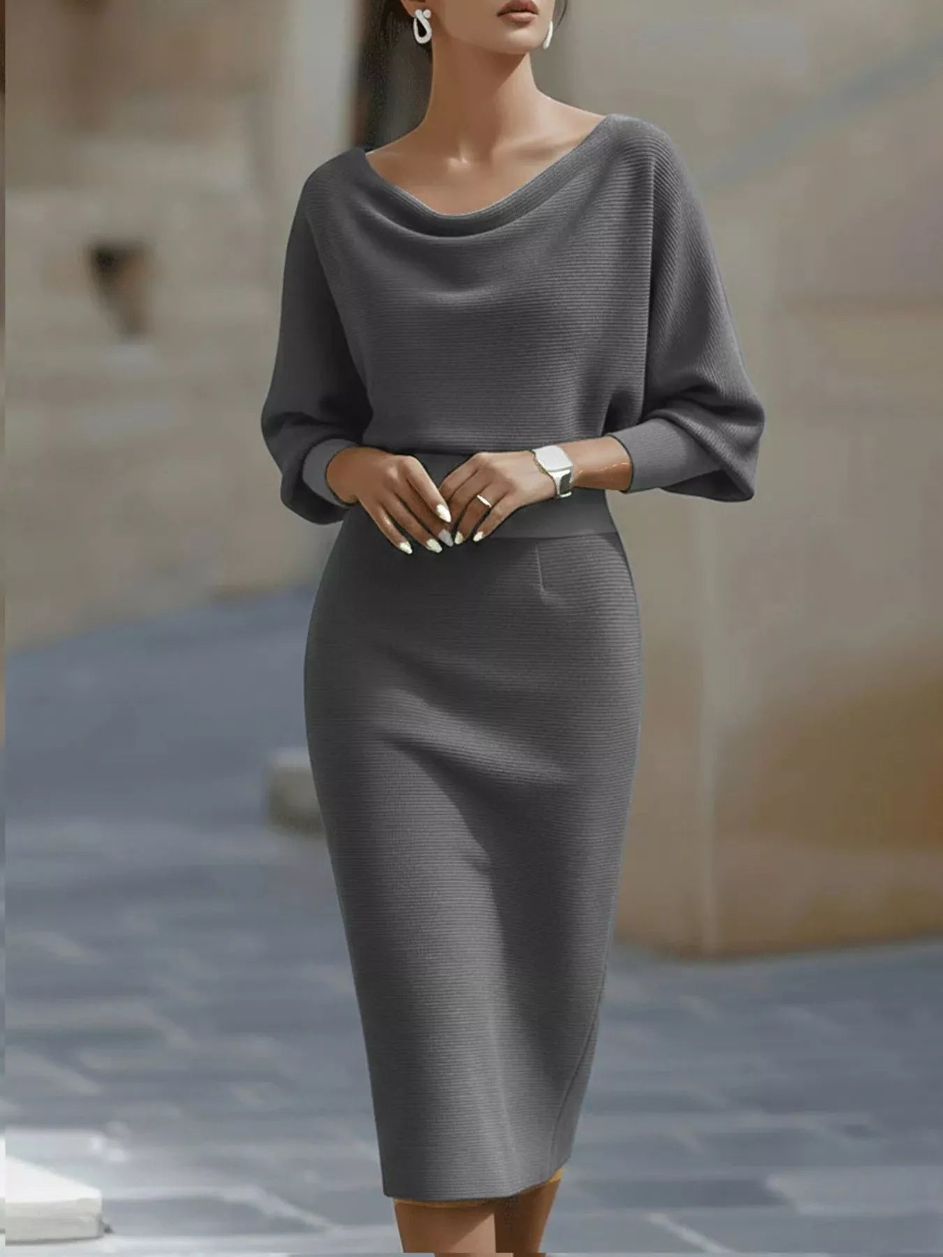 Cowl Neck Bodycon Midi Dress Gray Trendsi Cowl Neck Bodycon Midi Dress