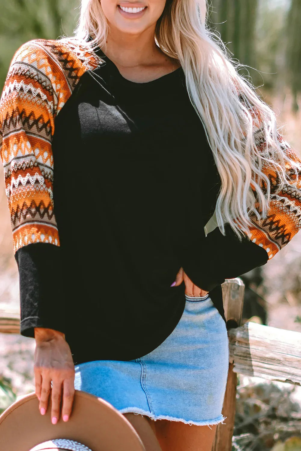 Orange Patchwork Long Sleeve Tee Bazaare Mart Tops/Long Sleeve Tops