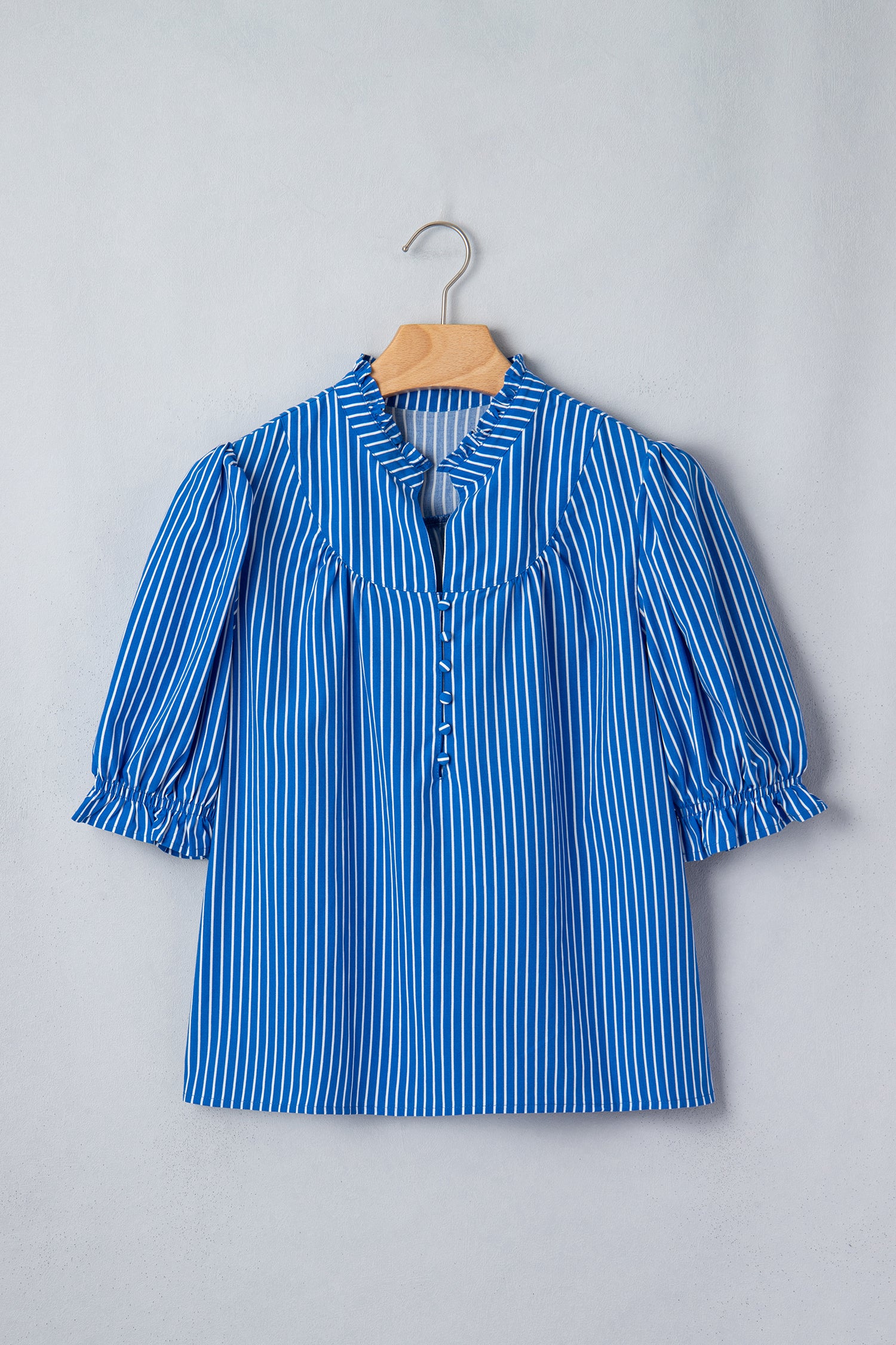 Striped Puff Sleeve Button Front Blouse – Ruffle Cuff Summer Shirt for Women Dear-Lover Dropshipping Tops/Blouses & Shirts