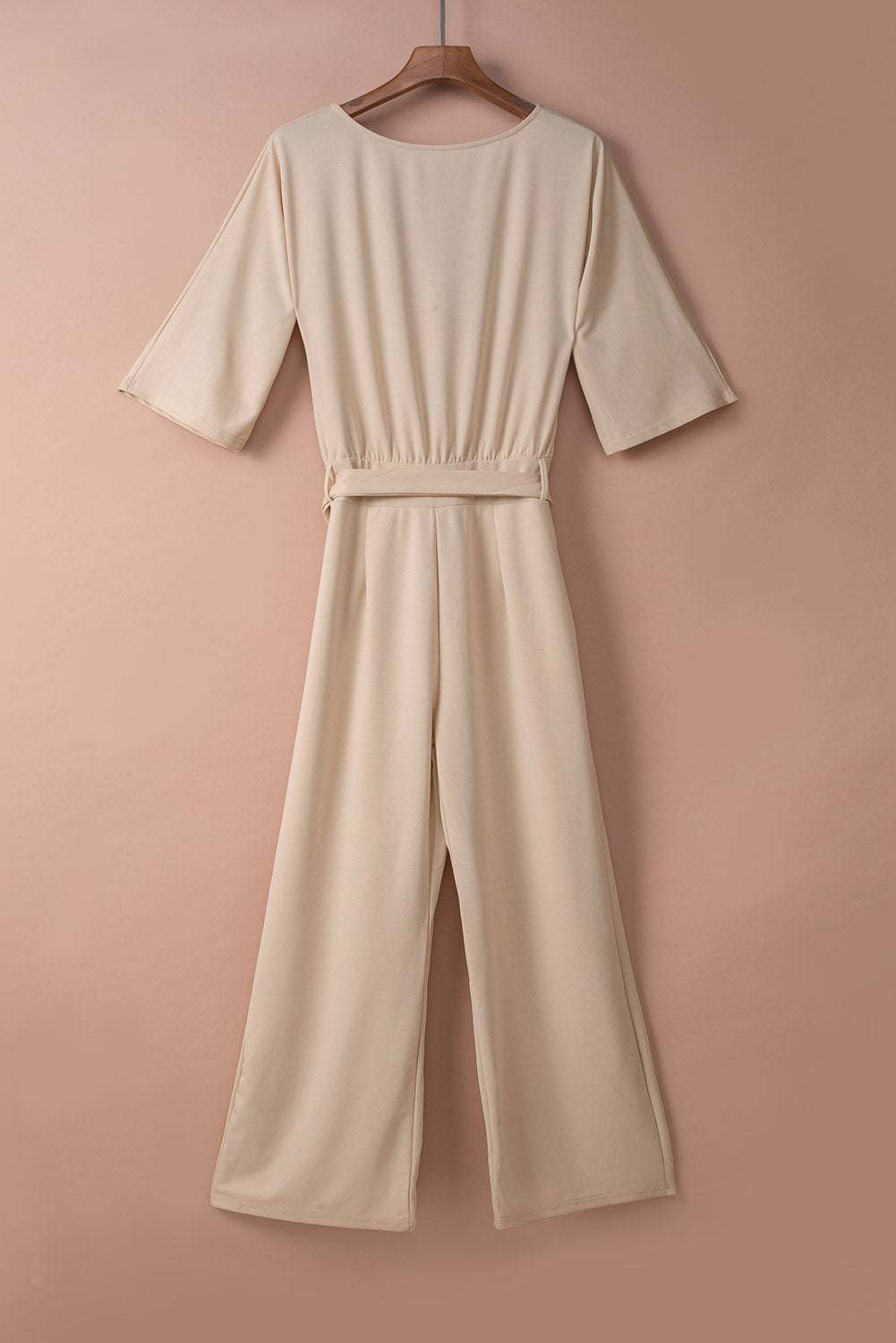 Classy Apricot 3/4 Sleeve Waist Tie Jumpsuit