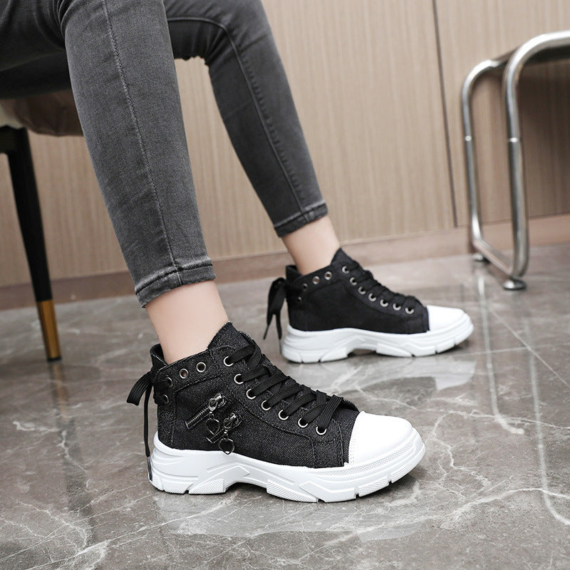 Black New Canvas Block Heel Platform High Tops