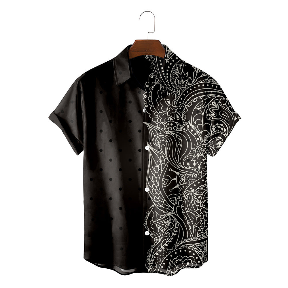 Men's Retro B&W Short Sleeve Button Up Shirt