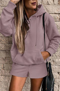 Solid Color Hoodie and Shorts Set Valerian 50%Polyester+50%Cotton Bazaare Mart Two Piece Sets/Short Sets