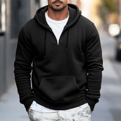 Men's Basic Black Pullover Hoodie 