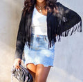 Women's Faux Leather Fringe Jacket Black Bazaare Mart Faux Leather Jacket