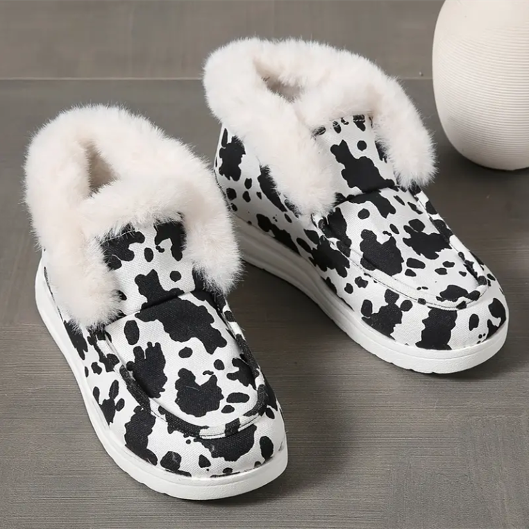 Women's Faux Fur Cow Print Slippers - Bazaare Mart