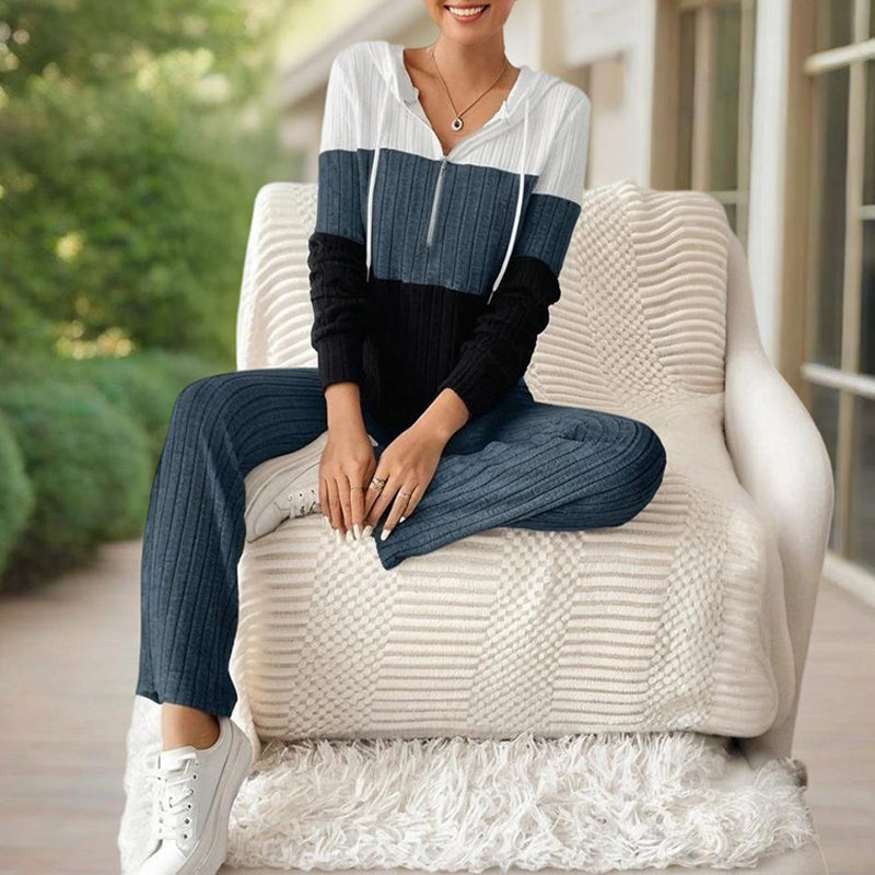 Striped Color-Block Hooded Sweater Outfit