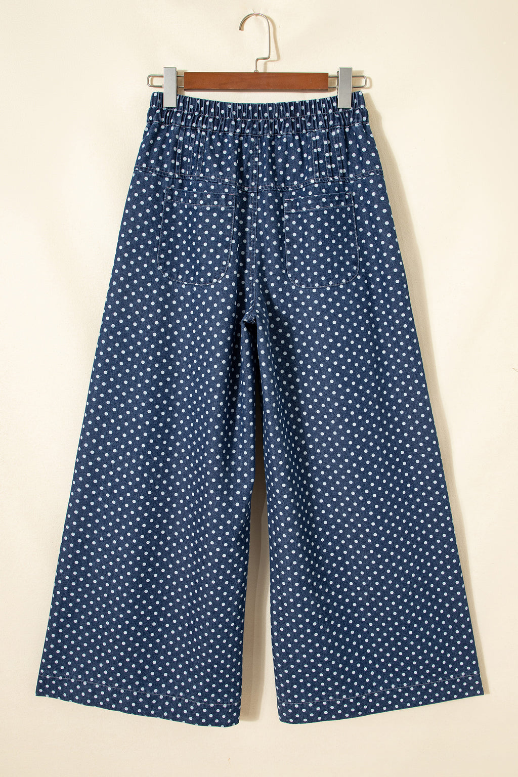 Sky Blue Polka Dot Print Button Pleated Detail Wide Leg Jeans Dear-Lover Dropshipping Bottoms/Jeans