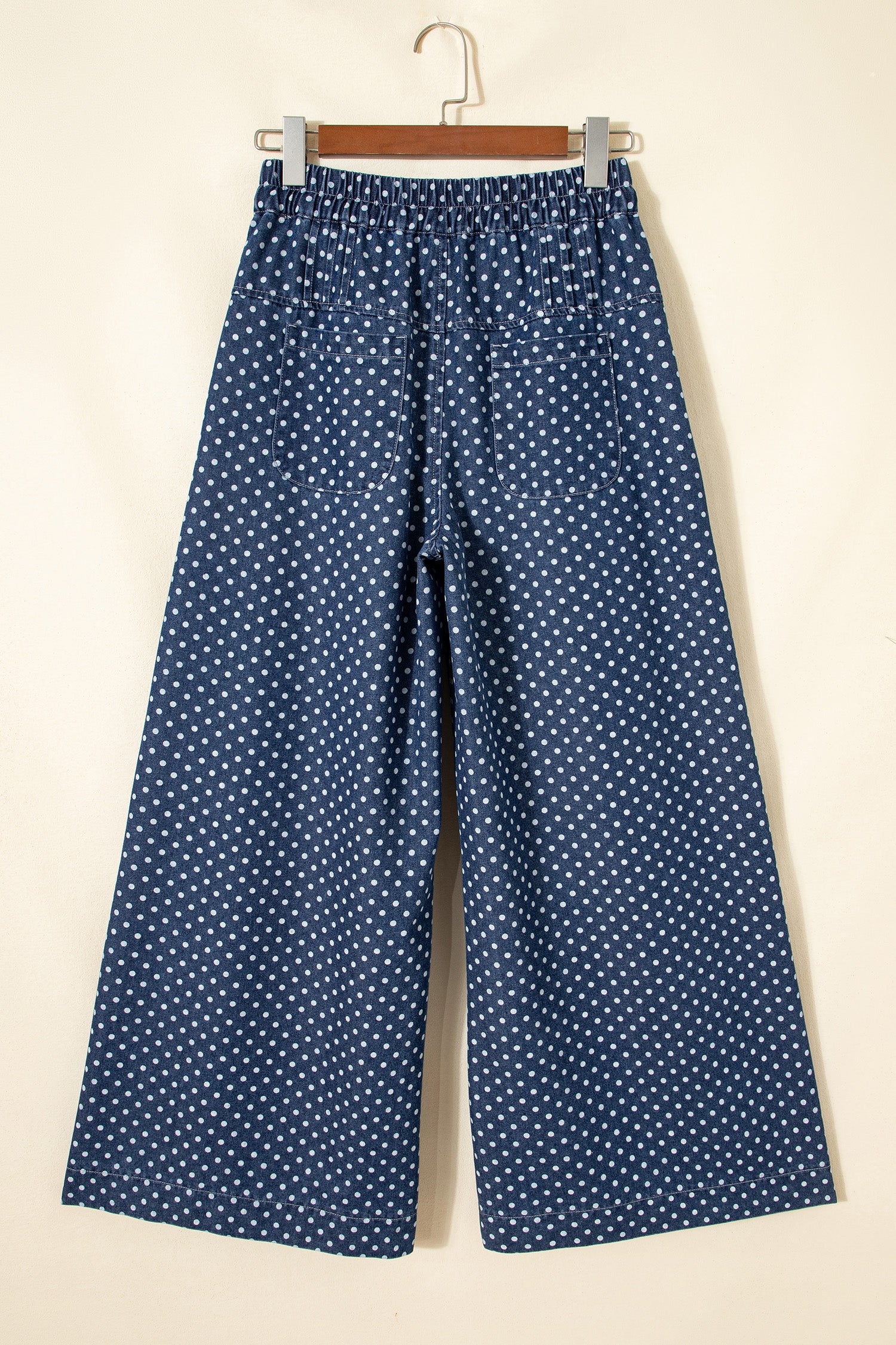 Sky Blue Polka Dot Print Button Pleated Detail Wide Leg Jeans Dear-Lover Dropshipping Bottoms/Jeans