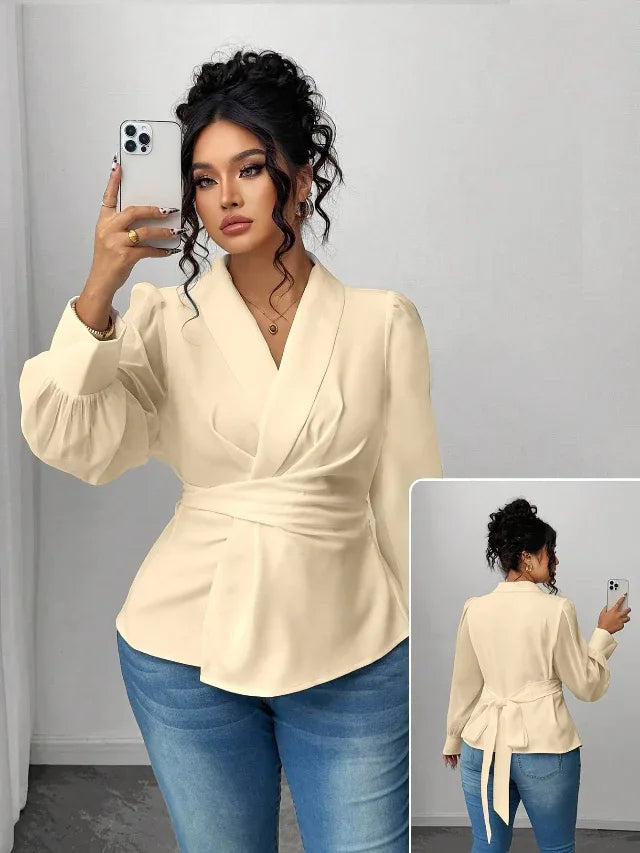 Mesh Semi-Sheer Wrap Button-Front Long Sleeve Blouse Bazaare Mart Mesh Wrap Long Sleeve Blouse