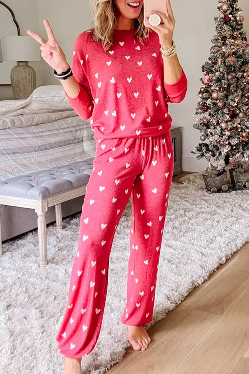 Red Heart Print PJ Set