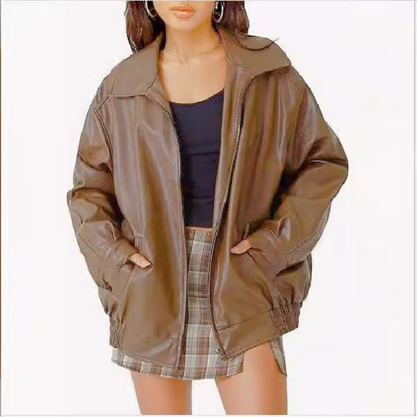 Women's Oversized PU Leather Jacket